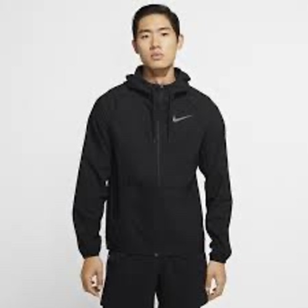 Nike Men's Black Full Zip Hooded Running Jacket Lightweight Athletic Size L
